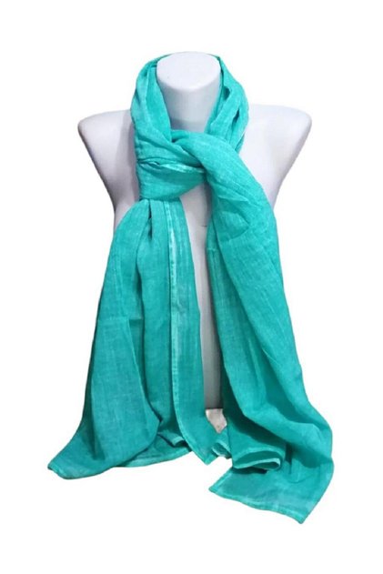 Stone Washed Cotton Scarf, Turquoise Green , 100% Cotton, One Size: 80 x 180 cm