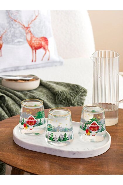 LCW HOME New Year Themed Glass Cup Set 3 Pieces 380 Ml