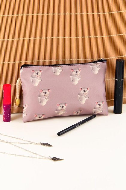 Cute Koala Patterned Pencil Case Zippered Makeup Bag Medium Size 12 cm x 20 cm