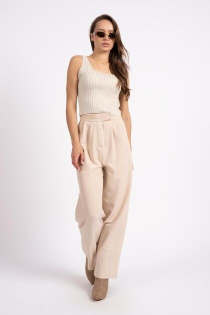 Women's Summer 2445 Silvery Strap Knitwear Bluz Beige