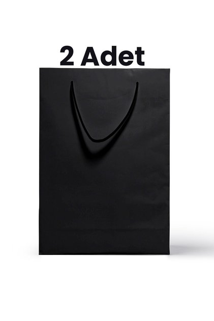 Siyah İpli Kağıt Alışveriş Çantası 2 Adet 36x25x9cm (Hediyelik, Yılbaşı, Doğum Günü Karton Çanta)