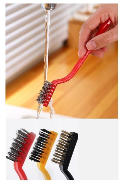 3 Different Cleaning Brushes Set: Plastic, Iron, and Brass Tipped Kitchen and Bathroom Cleaning Brushes