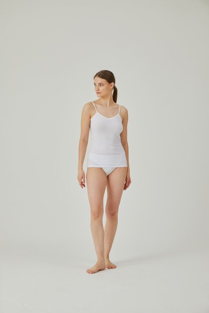 Women's White Rope Strap V-Neck Satin Ribbed Undershirt