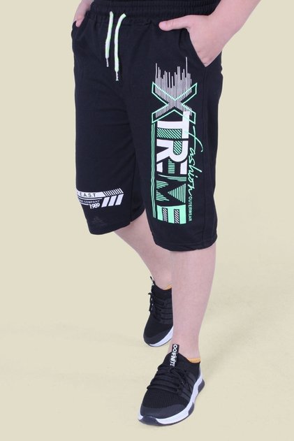 Xtreme Text Printed Phosphor Color Detailed Double Pocket Boy Black Capri
