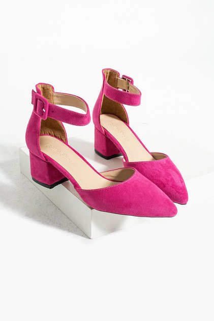 Women's Fuchsia Suede Shoes Evening Dress Stiletto Chunky Heel Wedding Dress Shoes 5.5cm