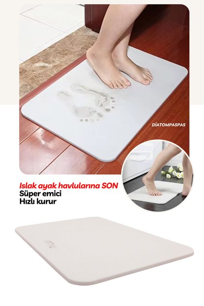 Banyo Paspası Ayak Havlusu Su Emici Islanmayan Abdest Paspası Diatom Paspas Kırık Beyaz