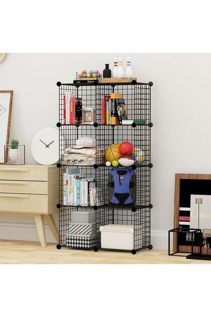 decorelax 8 Bölmeli Tel Küp Çok Amaçlı Organizer Raf Siyah 33cm