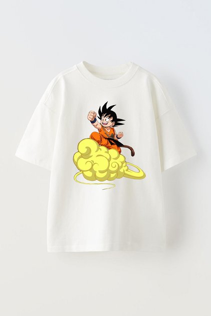 Unisex Dragon Ball Nimbus Cloud Design Printed Cotton White Oversize T-Shirt
