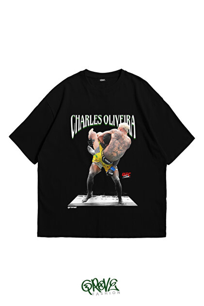 Grove Fashion Charles Oliveira BJJ Ön Baskılı Unisex Oversize T