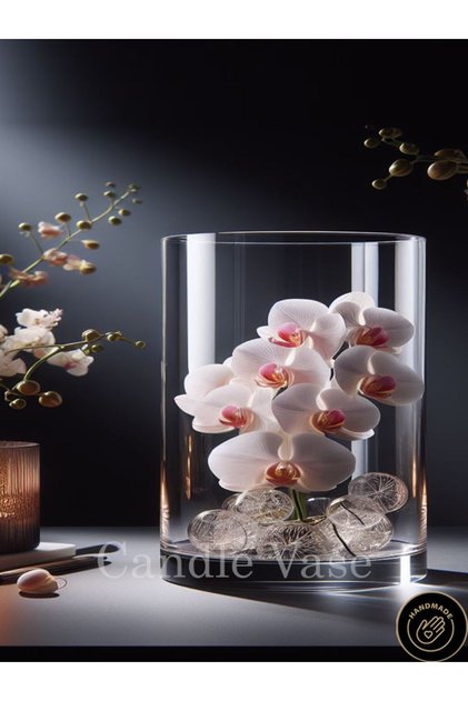 Silindir Cam Vazo 19 Cm Genişlik 19 Cm Yükseklik El imalatıdır