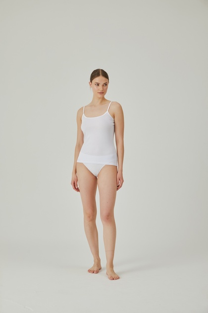 Women's White Rope Strap Flat Neck Satin Bias Regular Fit Tank Top