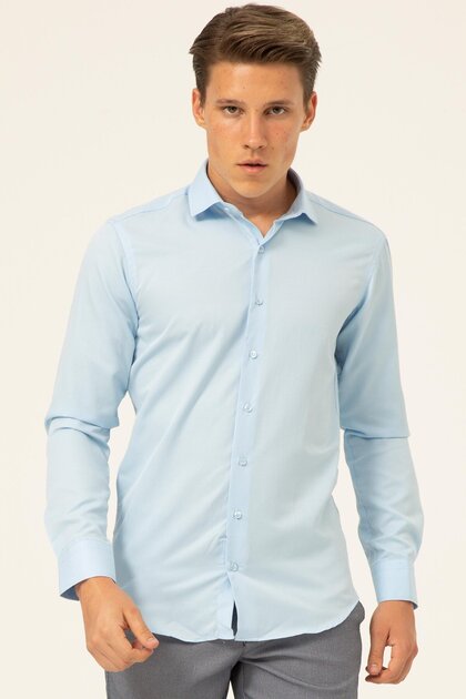 Slim Fit Dobby Long Sleeve Cotton Shirt