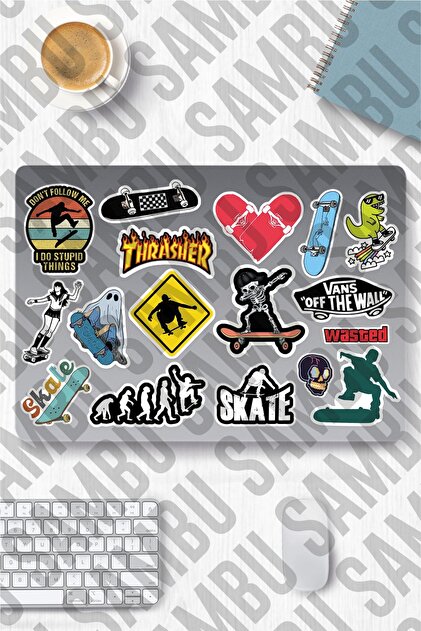 Sambu Design Skateboard Temalı Sticker Etiket Seti - Kaykay