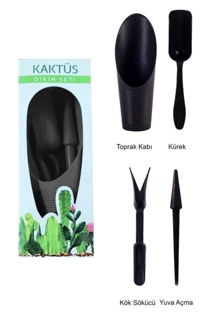 4 Parça Mini Kaktüs Dikim Seti - Kaktüs Dikim Seti Antrasit Renk