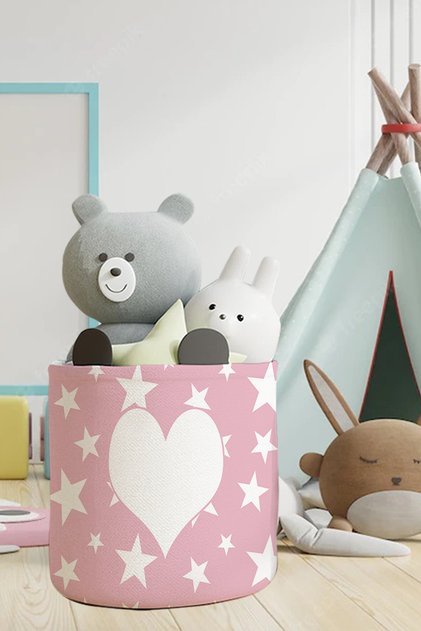 Pink Heart Kids and Baby Room Organizer Toy or Dirty Laundry Basket Tlas-118