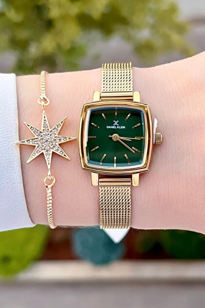 Daniel Klein Kadranı Yeşil Kordonu Gold Renk Hediye Paketli Kadın
