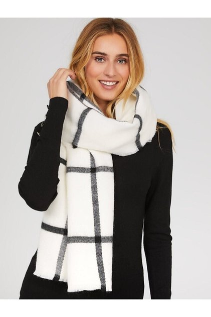 White Scarf with Black Stripes