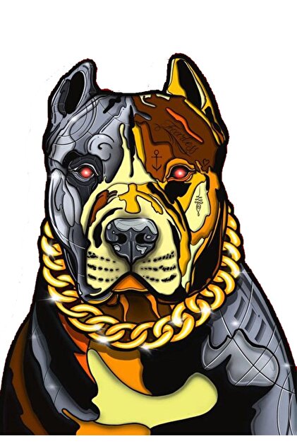 Pitbull 様 MegaSticker Altın Tasmalı Pitbull Araba, Motorsiklet, Kask, Laptop