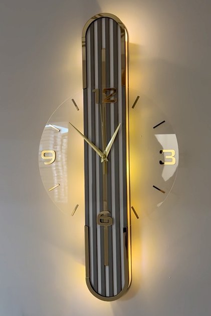 Stylish Design-aynalı-65cm-pilli Led-sessiz Mekanizma- Beyxant Sarı