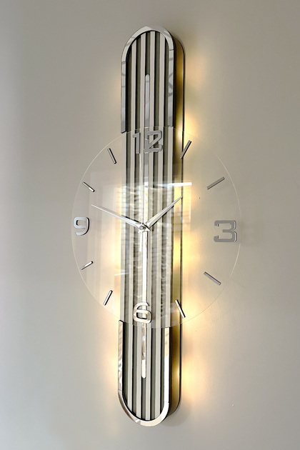 Stylish Design-aynalı-65cm-pilli Led-sessiz Mekanizma- Antxbey Gümüş