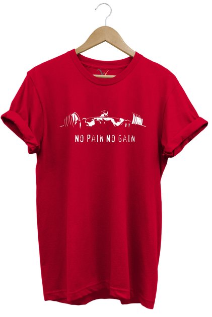 No Pain No Gain Fitness Dumbell Printed Regular Fit 100% Cotton Red T-Shirt