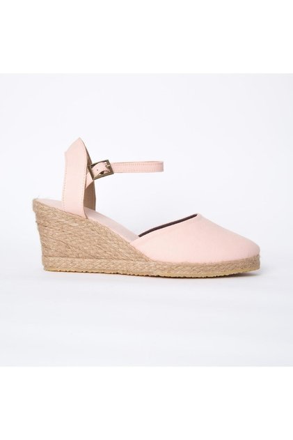 Real Handmade Open Heel Ankle Strap Wedge Heel Pink Linen Straw Espadrille Handmade