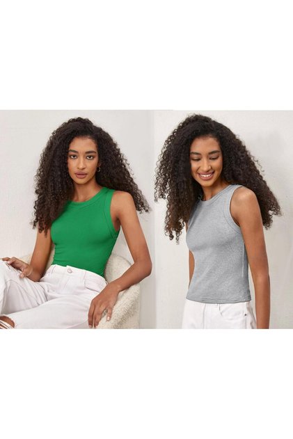 Women's 2 Pack Ribbed Halter Neck Knitted Undershirt T-Shirt