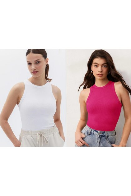 Women's 2 Pack Ribbed Halter Neck Knitted Undershirt T-Shirt