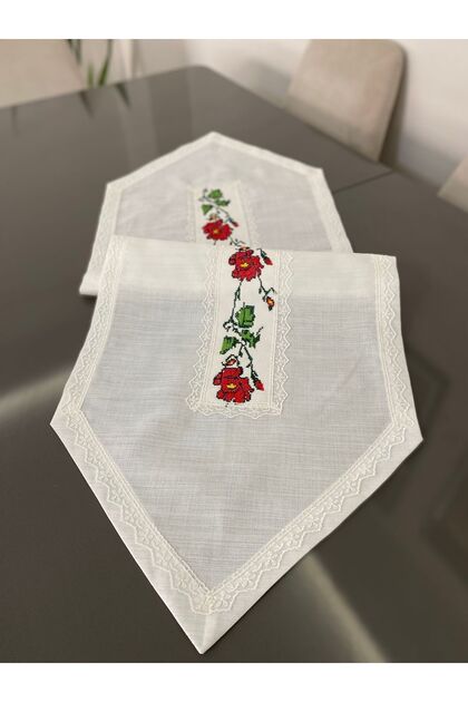 White Color Cross Stitch Runner