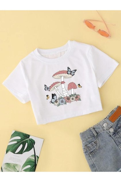 Kids' Butterfly Printed 100% Cotton Cropped t-shirt