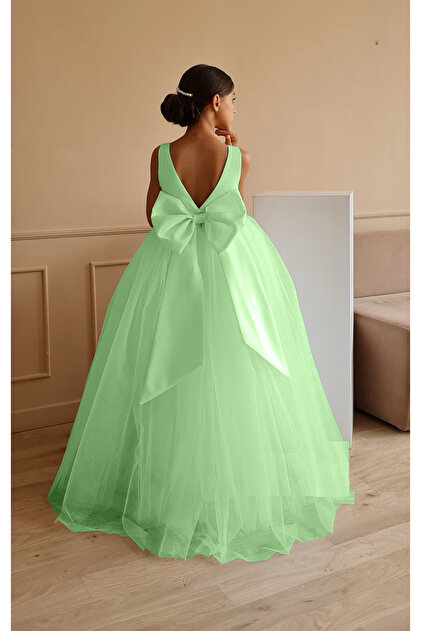 nsmkidslife Mint Green V-neck Girl's Long Evening Dress - for Graduation-  Trendyol