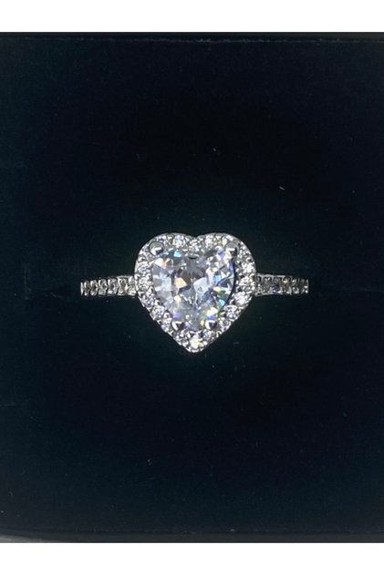 Pandora`Model Zircon Heart Ring Adjustable Size Rose Petals and Gift Box Guaranteed