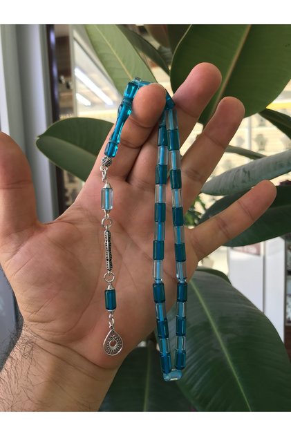 Mavi Açık Koyu Tonda Kesme Model Toz Kehribar Tesbih
