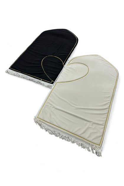 Couples' Special Sponge-Backed Soft-Textured Velvet Shaped Prayer Mat Set, Black and Cream