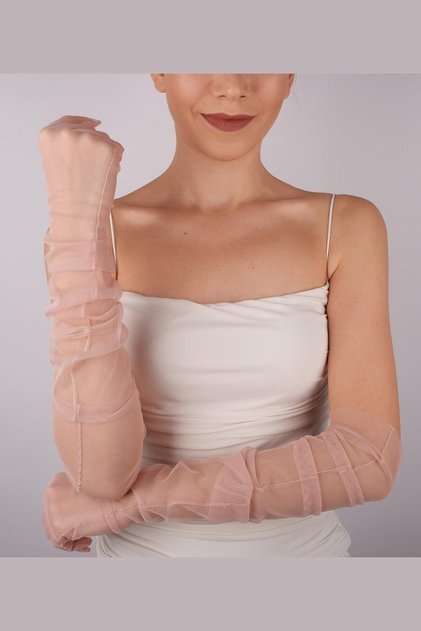 Pudra Uzun Şık Gelin Eldiveni Tül Eldiven Nikah/düğün Eldiveni