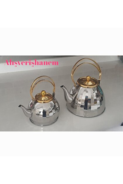 Alışverişhanem 2Li Lüks Alman Süzgeçli Gold Kulplu Çaydanlık Ve