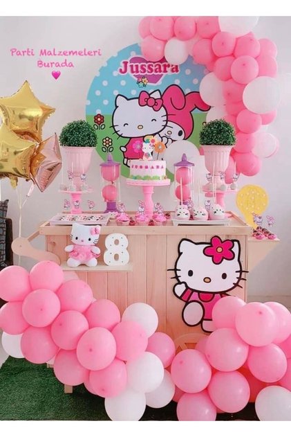 Kız Çocuk Hello Kitty Pembe Beyaz 50li Doğum Günü Balon Seti