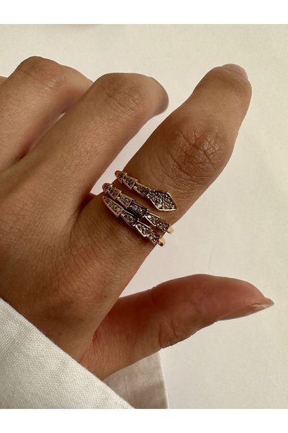 Gold Sarmal 3 Sıra Zirkon Taşlı Yılan Model Yüzük