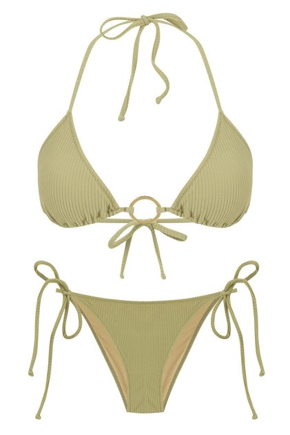 Oil Green Bikini Set with Textured Accessories