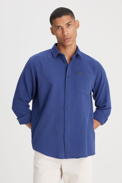 Loose Fit Rahat Kesim %100 Pamuk Lacivert Gömlek