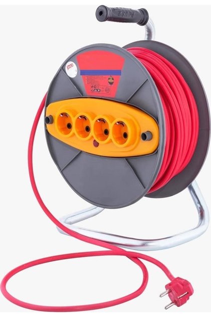 Seyyar Dörtlü Çoklu Makaralı Uzatma Ara Kablosu 3*2.5 Mm (KALIN) Işıklı 20 Metre Eldivenli