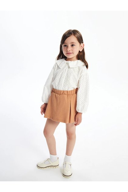 Lcw Baby Bebe Collar Long Sleeve Basic Baby Girl Shirt and Shorts Skirt Set of 2