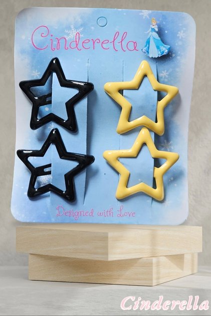 Set of 4 Shiny Black and Yellow Star Snap Clips - Starry Snap Hair Clips for Kids