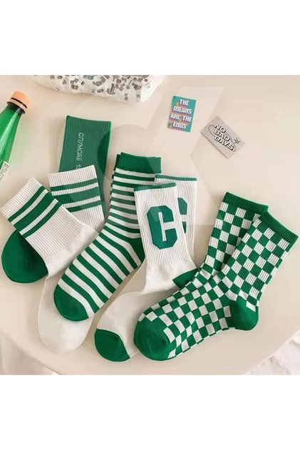 5 Pack Mixed Color Patterned Tennis Socks