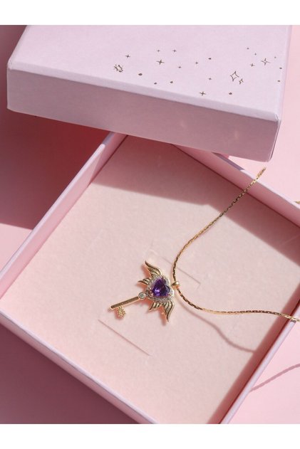 Sailor Moon Heart Winged Key Necklace-purple