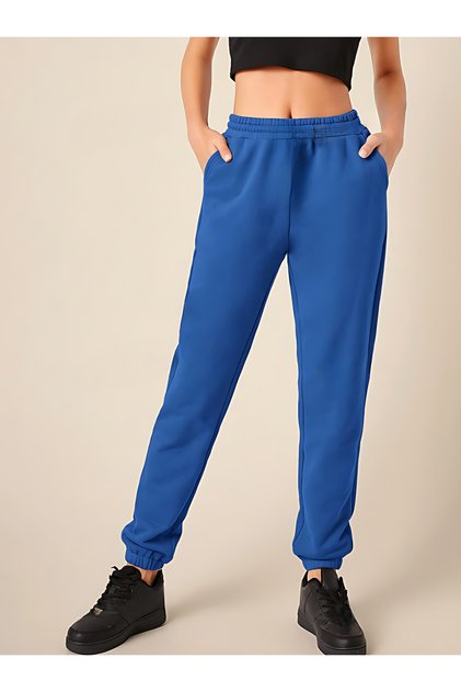 Unprinted Jogger Pants Sweatpants - Elasticated High-Waist