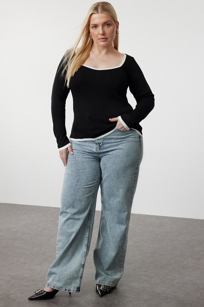 Thin Knitwear Sweater - Black, Square Collar, Body Lines Revealing TBBAW25AN00049