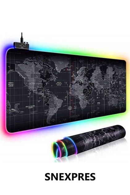 Dünya Desenli Işıklı Rgb Oyuncu Mouse Pad 78x30 Cm Kaymaz Ledli Mousepad Işıklı Mauspad