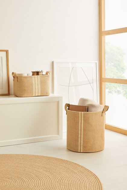 2-Piece Striped Jute Basket Set 1 Piece 30 X 31 / 1 Piece 30 X 21 X 18 cm