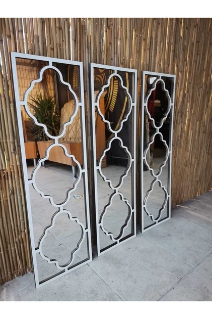 Pleksi Aynali Beyaz Mdf 3lü Duvar Penceresi 80x25 Cm .